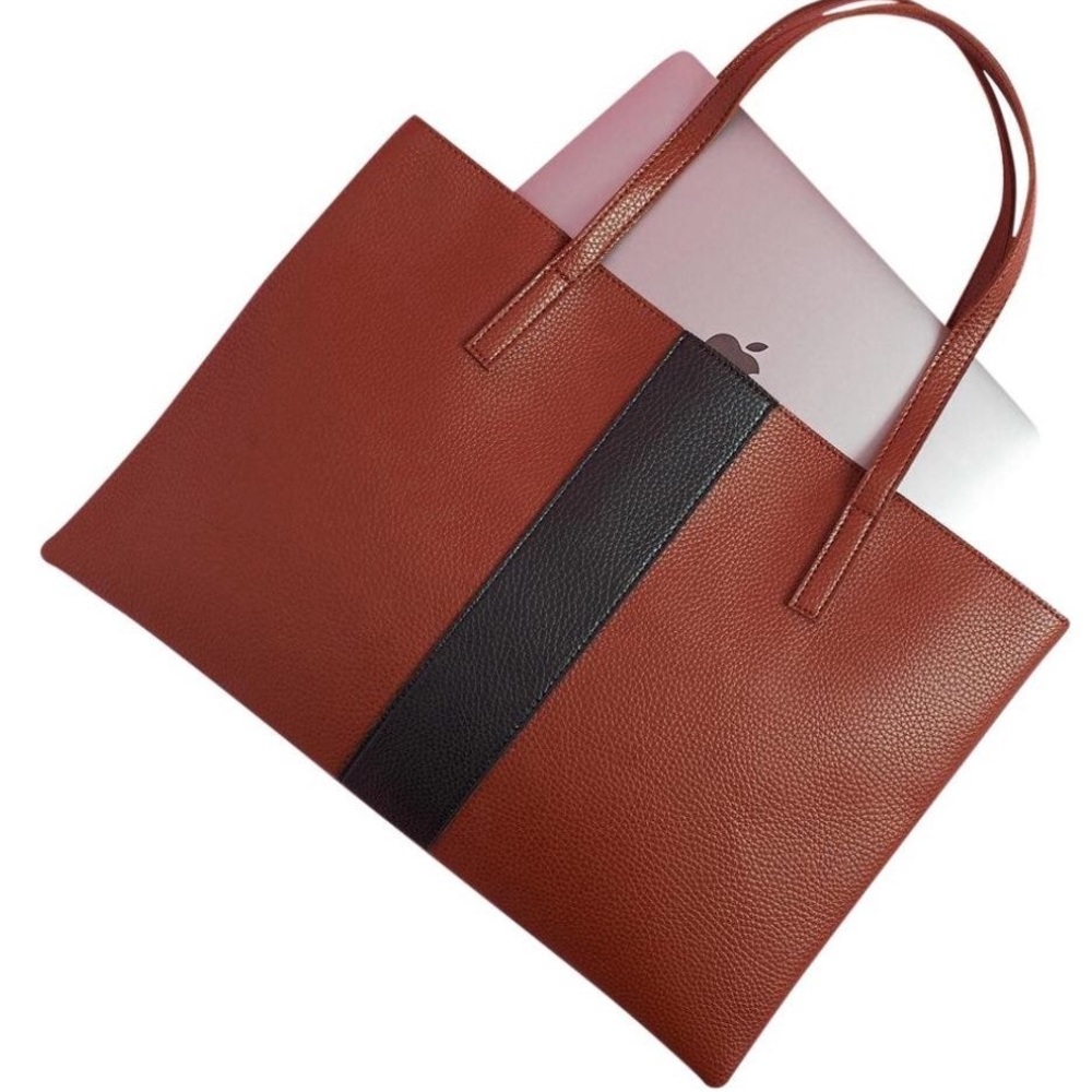 Vince Camuto vegan leather tote with black stripe